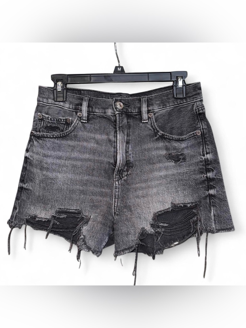 American Eagle Outfitters Black Distressed High-Rise Denim Shorts